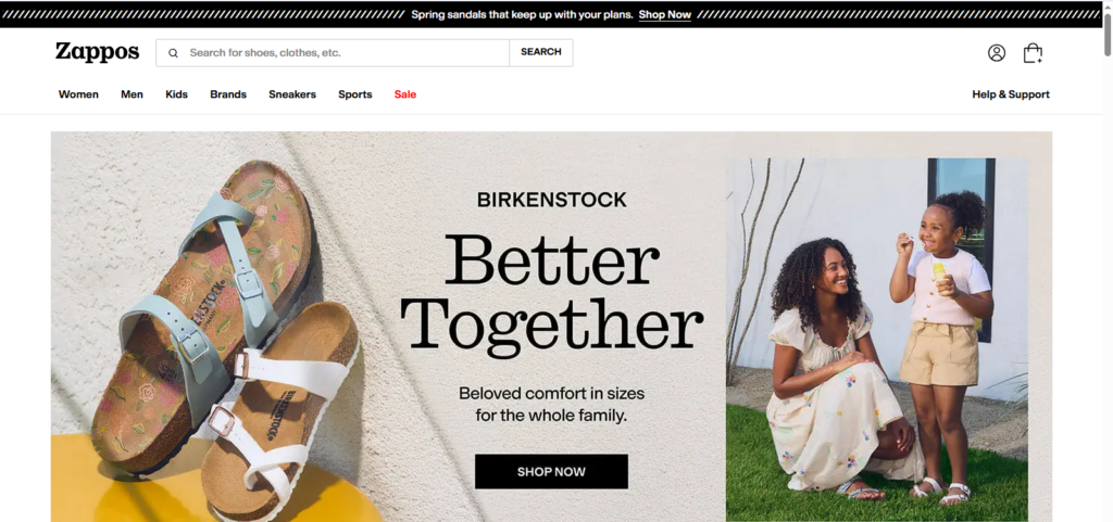 Zappos home page screenshot