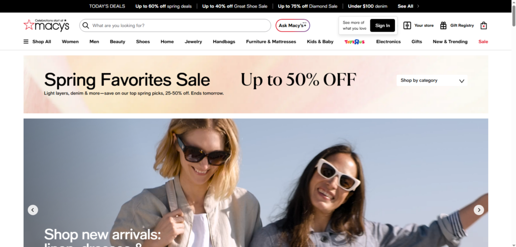 Macy's hoame page screenshot
