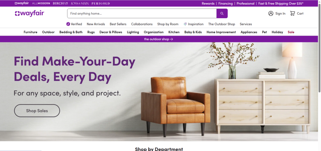 Wayfair homepage screenshot