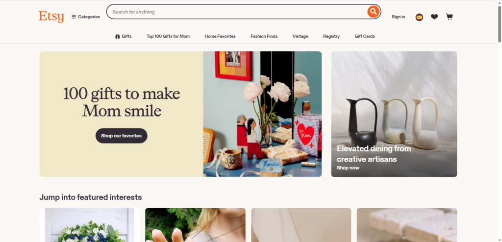 Etsy web home page screenshot