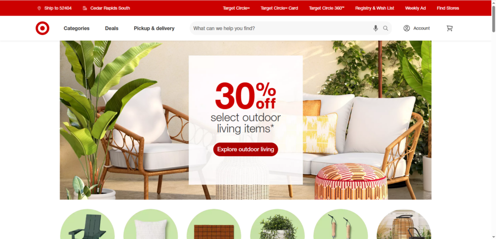 Target website home page screenshot