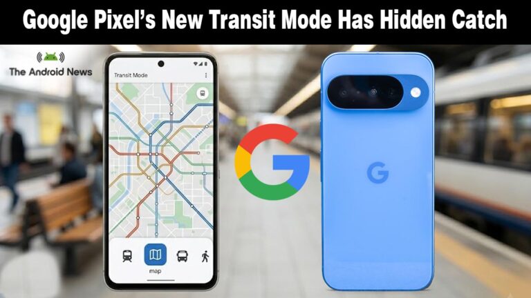 Google Pixel smartphone and transit map interface on a news graphic.