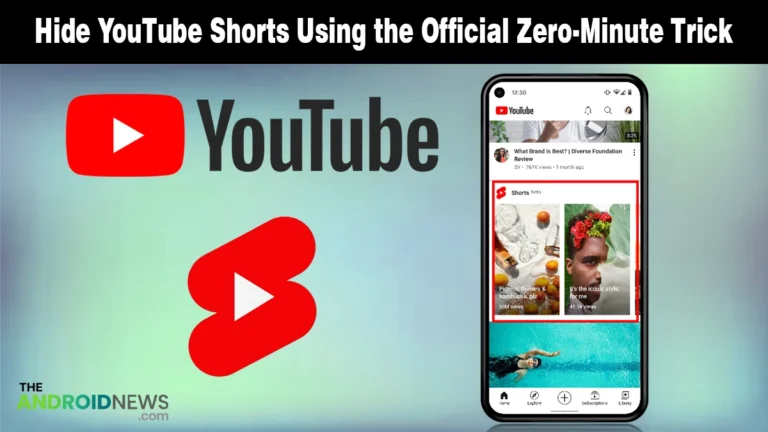 YouTube and Shorts logos next to a smartphone showing a tutorial on how to hide Shorts.