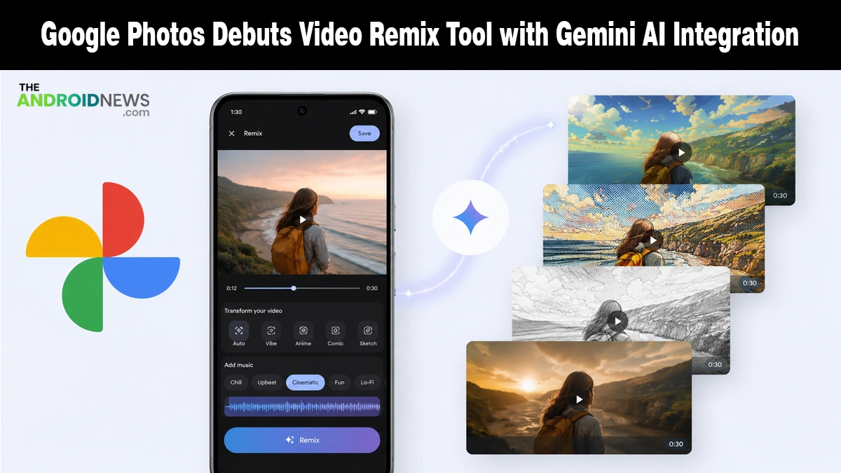 Google Photos Debuts Video Remix Tool with Gemini AI Integration announcement banner for The Android News.